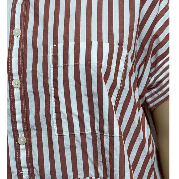 MADEWELL Popover Oversized Striped Blouse Top Short Dolman Sleeves Hi-Low Hem XS - Picture 3 of 10